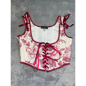 Women's Scarlet Darkness White Pink Floral Corset w Boning 6